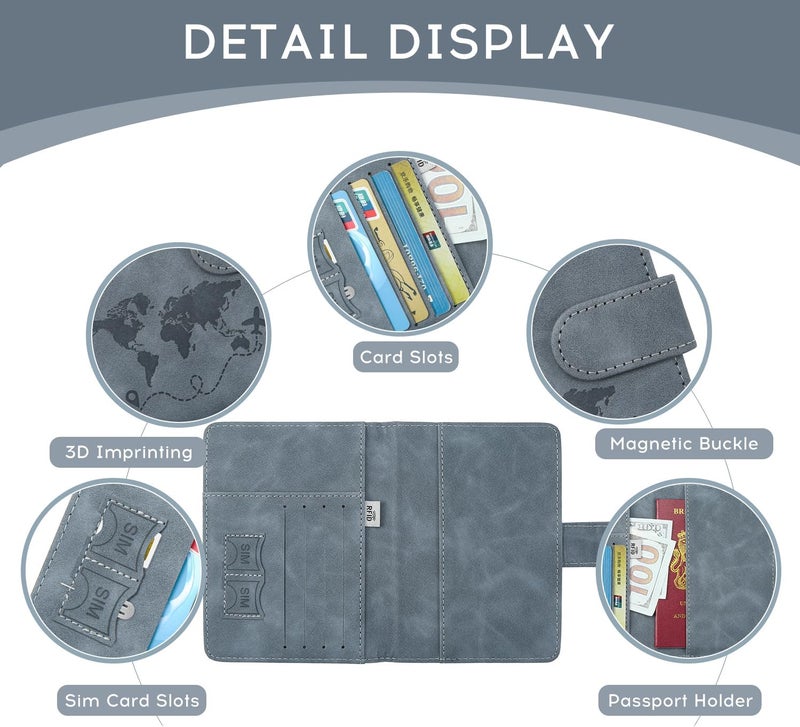 ILIYAH -Passport Cover-Passport Holder Travel Wallet-RFID Blocking Passport Case Travel Accessories Card Holder Wallet Unisex Travel Gifts(Grey) - Image 4